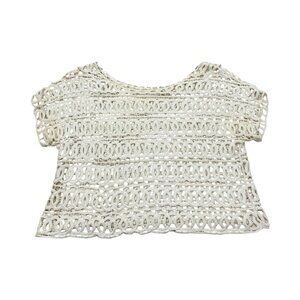 Women’s Cream Crochet Mesh Short Sleeve Top